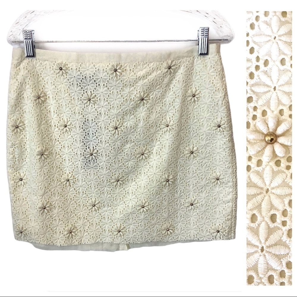 FINAL PRICE Talbots Cream Daisy Appliqué Eyelet Skirt 6